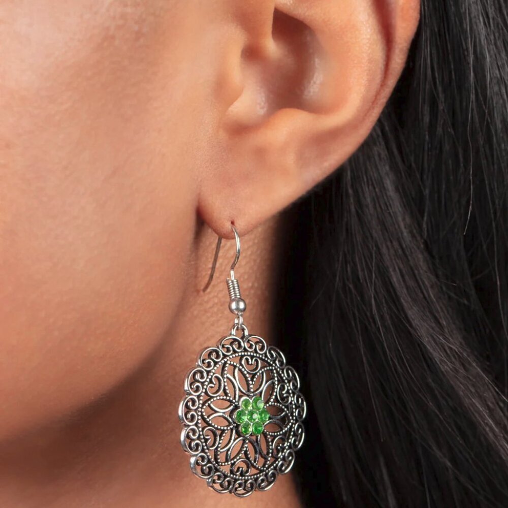 Paparazzi Jewelry Accessories - Flower Shop Sparkle - Green Earrings - Vintage